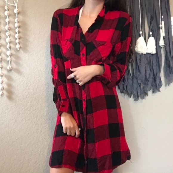 buffalo plaid midi dress